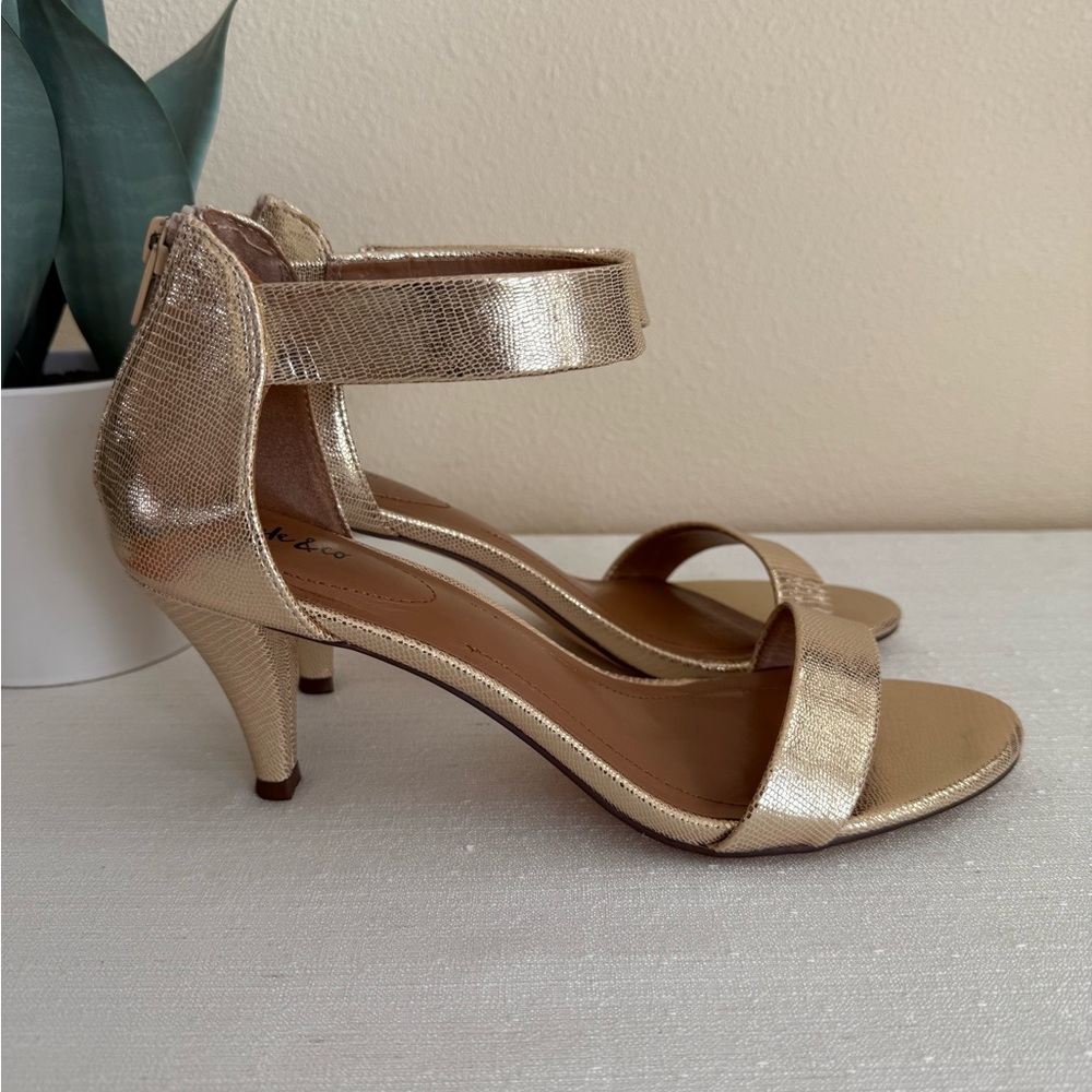Style & Co Paycee Gold Ankle Strap Dressy Heeled Sandals